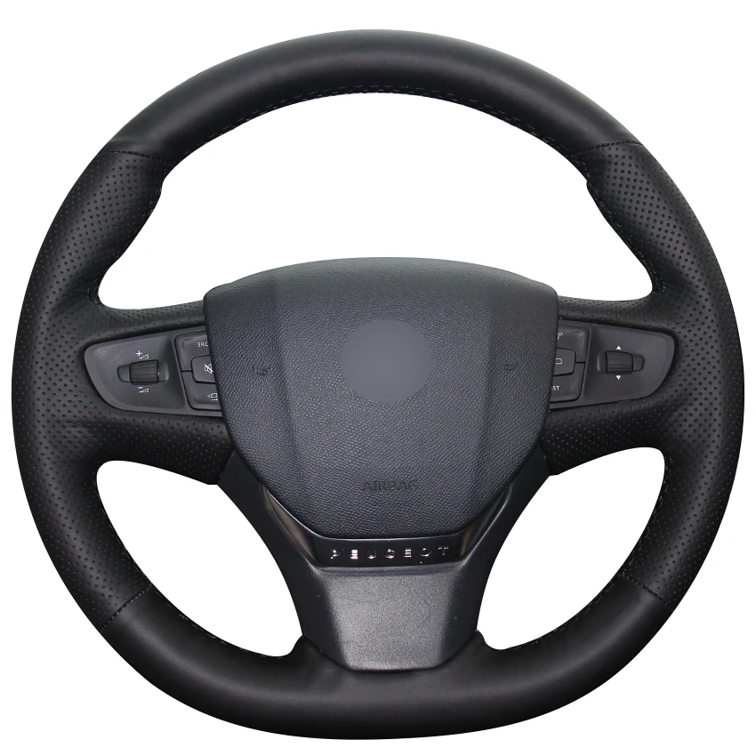 

Черный натуральный кожаный чехол рулевого колеса автомобиля для Peugeot 408 2014 2015