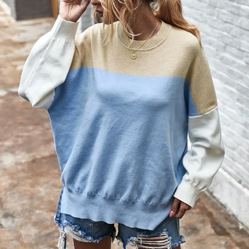 

Свитер женский вязаный, с круглым вырезом, широкими полосками