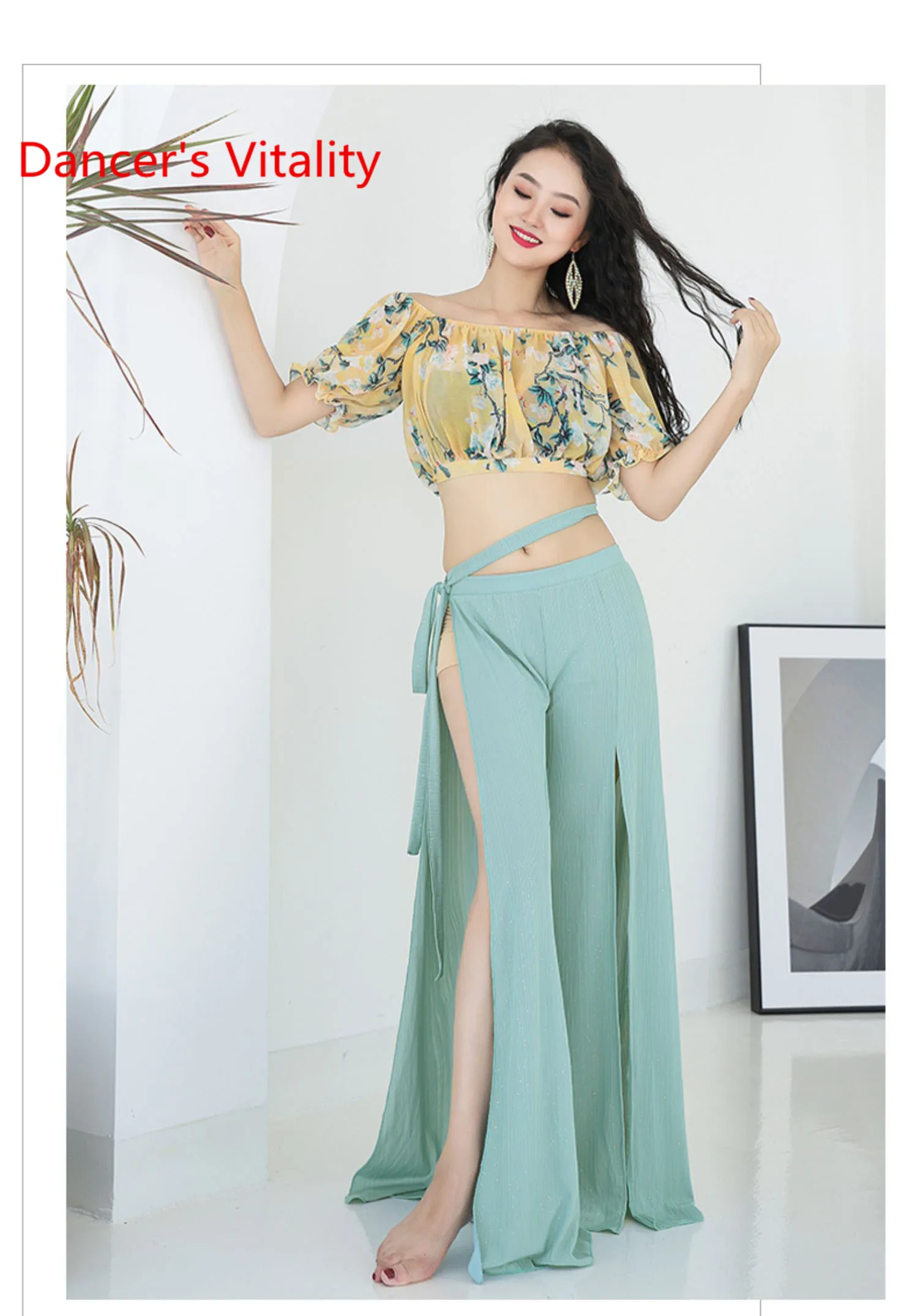 

Belly dance training clothes new printing fashion warm wind dance training Costumes Wide Leg Pants Set Women Belly Dance Suit