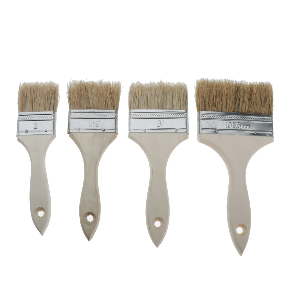 

4Pc Wooden Handle Pig Bristle Chip Paint Brushes Acrylic Wall Furniture Painting