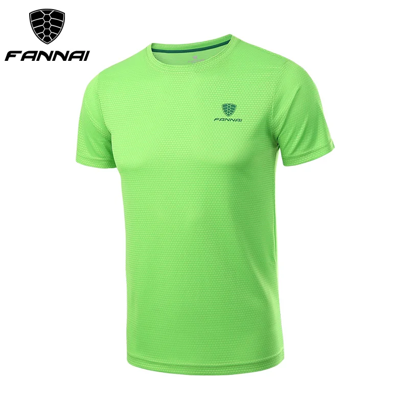 FN015Green FANNAI Мужская футболка, спортивные топы, футболки, быстросохнущая футболка для фитнеса, спортзала, мужские футболки для бега, Майки с коротким рукавом, спортивная одежда для тренировок - Цвет: FN015Green