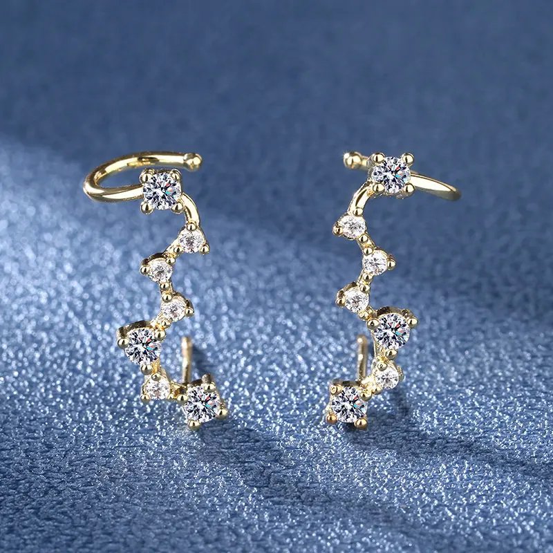 New Fashion Creative Big Dipper Seven Stars Stud Earrings For Women Shiny Crystal Connected Cuff Earring Pierced Trendy Jewelry