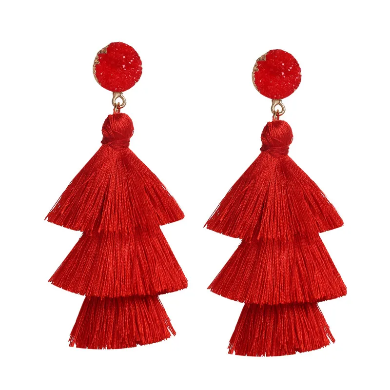 Red Druzy Tassel 17 км богемные зеленые кристаллические друзы серьги для женщин смешанные цвета большой камень смолы люстра Висячие серьги Mujer Винтажные Ювелирные изделия Прямая поставка - Окраска металла: Red Druzy Tassel