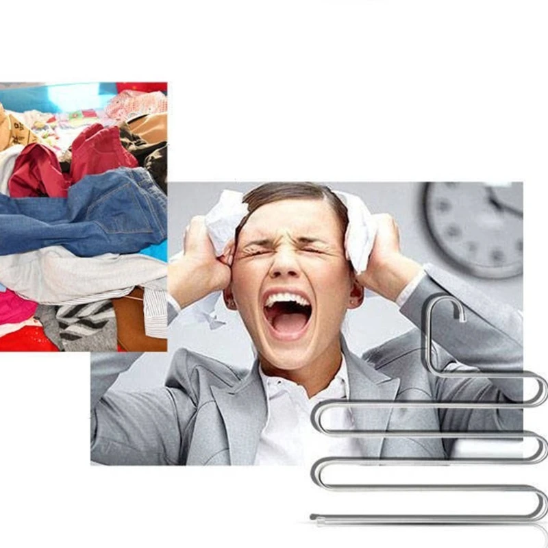 

Stainless Steel Five-layer S-shaped Non-slip Pants Rack Towel Storage Shelf Wardrobe Clothes Hanger Closet Organizer