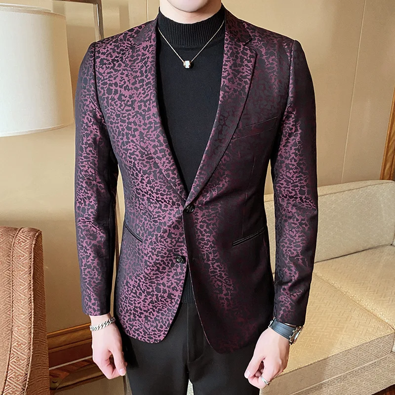 

2021 spring men's printed suit, slim suit, social style