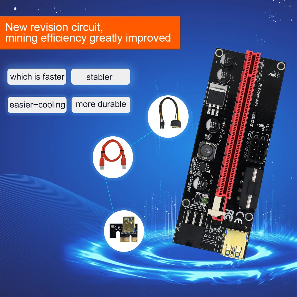 Переходник для видеокарты TISHRIC PCI PCIE PCI-E Riser 009S Express USB 3 0 E x16 009 майнинга биткойнов |
