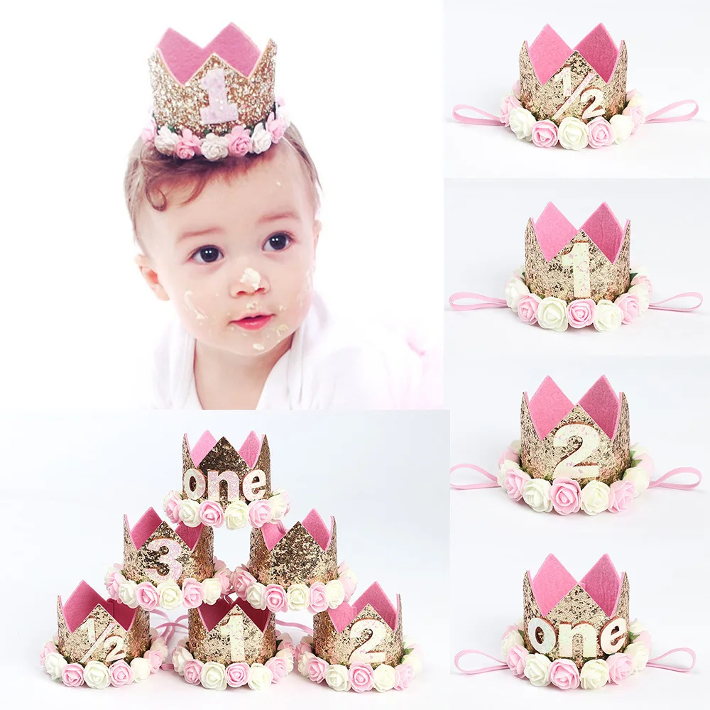 

Rose Bouquet Baby Hair Accessories Queen Birthday Crown Children's Hair Band Toddler Baby Birthday Party Crown