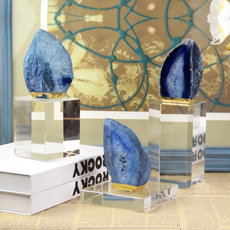 Современная синяя статуя из натурального агата аксессуары для домашнего декора
