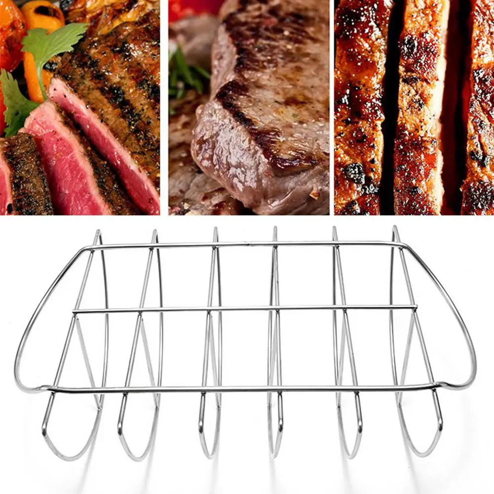 

New Stainless Steel Barbecue Tools for Ribs BBQ Grill Meshes Oven Net Steaming Kebab Barbecue Mesh Rack BBQ D-Type Roaster Rack