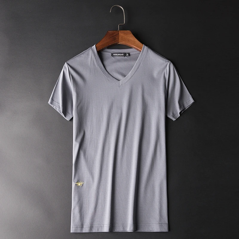 

Great Designer V-neck T shirt 2021 Spring Summer New Solid Short Sleeve Men T-shirts Mercerized Cotton Tees 4XL 5XL 5555