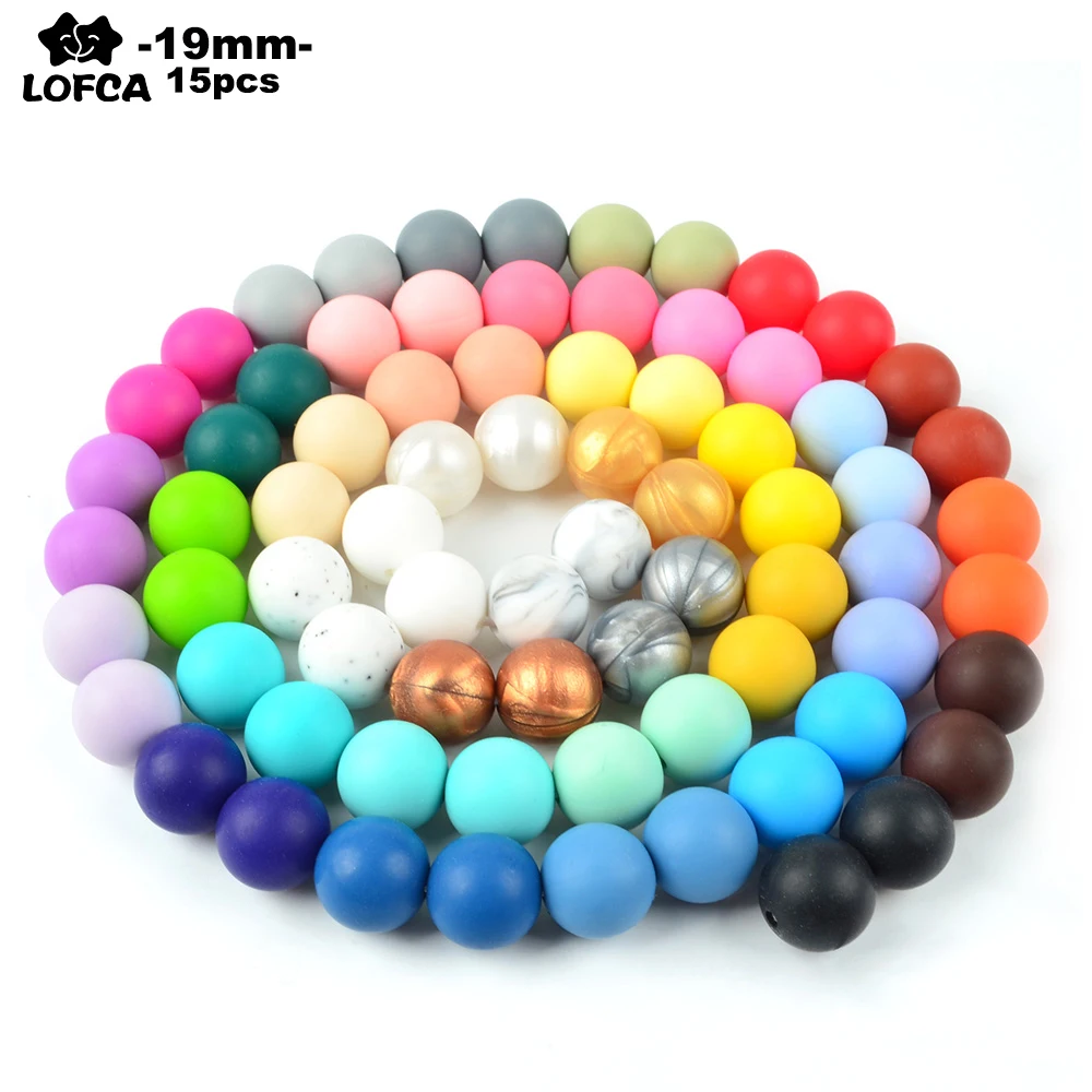 

LOFCA Silicone Beads 19mm Pearl 15pcs Teether Baby Ball Teether Necklace Wholesale Nursing Beads Oral Care Mom Baby Toy Holder