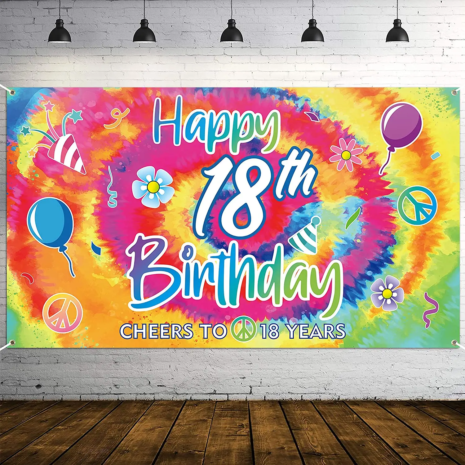 

Фон для вечерние ъемки с надписью Tie Dye на день рождения 18 лет