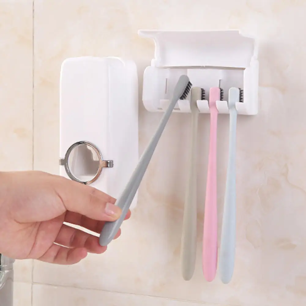 

Automatic Toothpaste Dispenser With Toothbrush Holder Wall Mount Stand Hanging Toothpaste Extruder Bracket Kit Bathroom Supplies