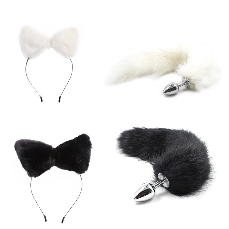 Анальная пробка плюшевый лисий хвост кошачьи уши массажер простаты вставка