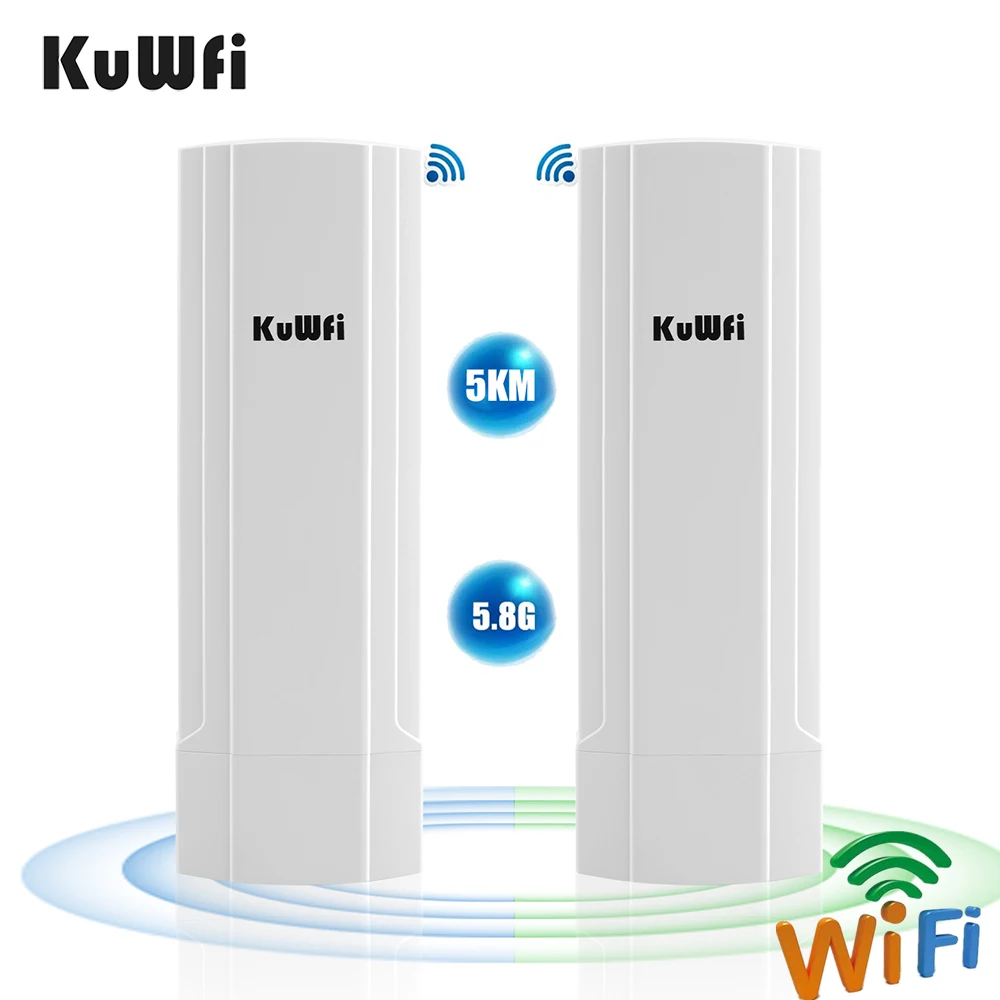 KuWFi Gigabit Wireless Outdoor Router 5.8G Wave2 WIFI Repeater WIFI Bridge Point to Point 3-5KM Extender 14dBi Antenna 48V POE