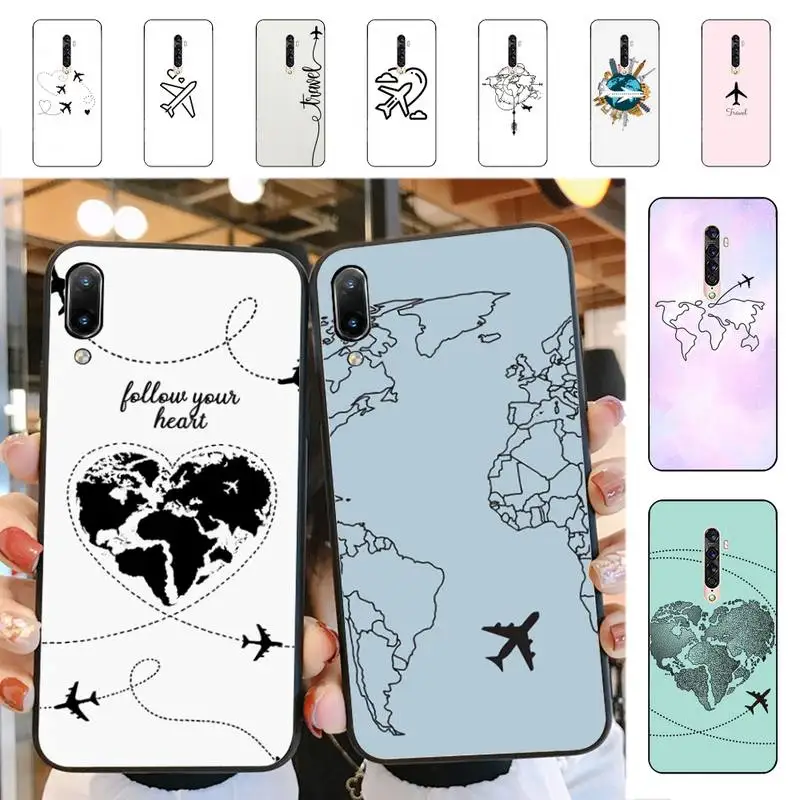 

YNDFCNB World Map Travel Airplane Phone Case for Vivo Y91C Y11 17 19 17 67 81 Oppo A9 2020 Realme c3