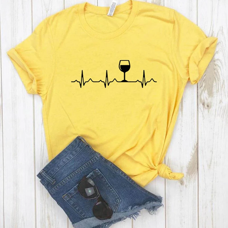 Женская хлопковая Футболка с принтом сердце вина Повседневная забавная футболка