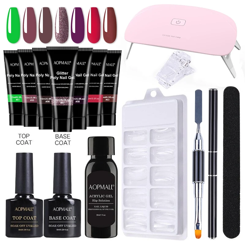 

AOPMALL® Autumn Winter 7 Dark Colors Poly Nail Extension Gel 15Pcs Manicure Full Nail Set with UV/LED Lamp Soak Off Nail Art Kit