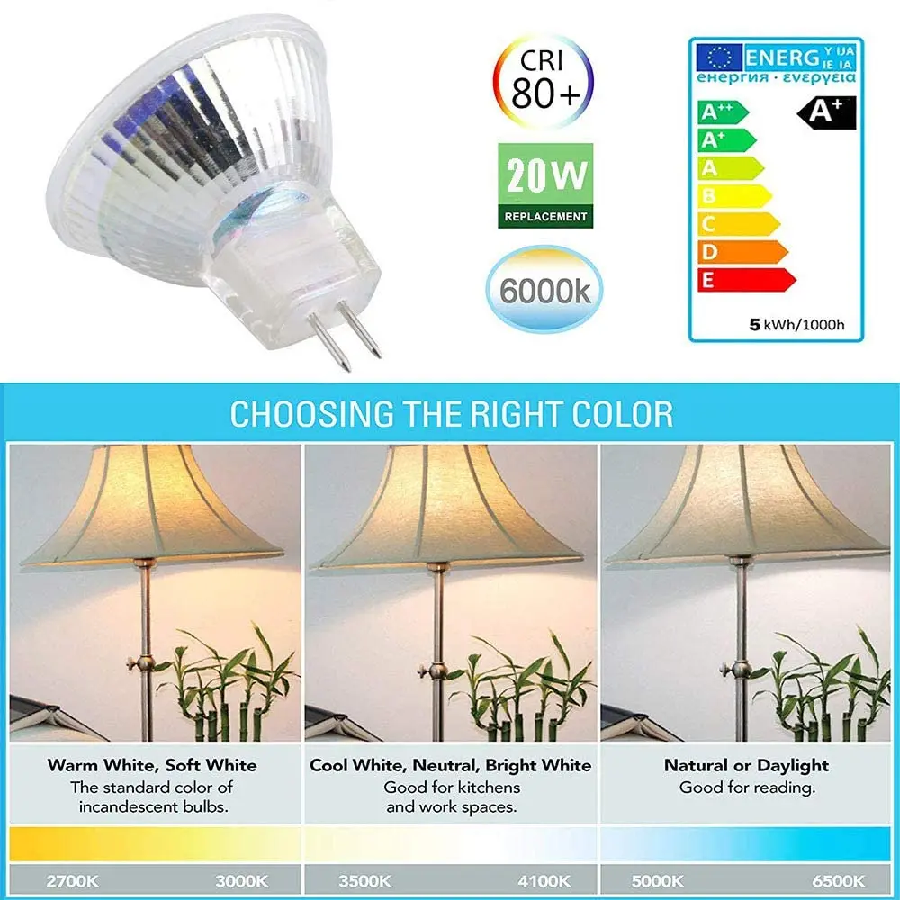 

6 Pack MR11 GU4 5730 9SMD LED Light Bulbs GU4 Bi-Pin Base AC/DC 10-24V Daylight White Spotlight Home Landscape Track Lighting