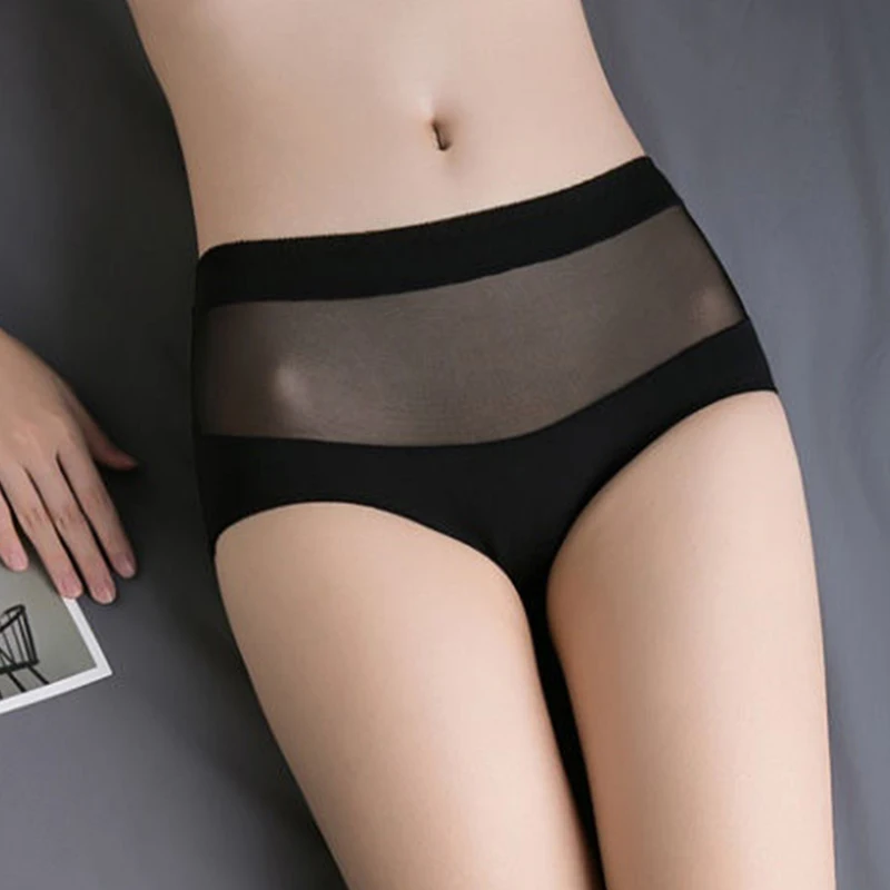 Женское Прозрачное нижнее белье бесшовные хлопковые кружевные трусики с высокой