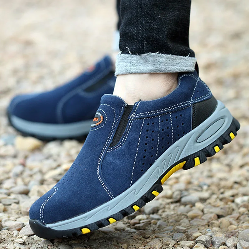 Ботинки мужские рабочие без шнуровки дышащие стальной носок защита от проколов