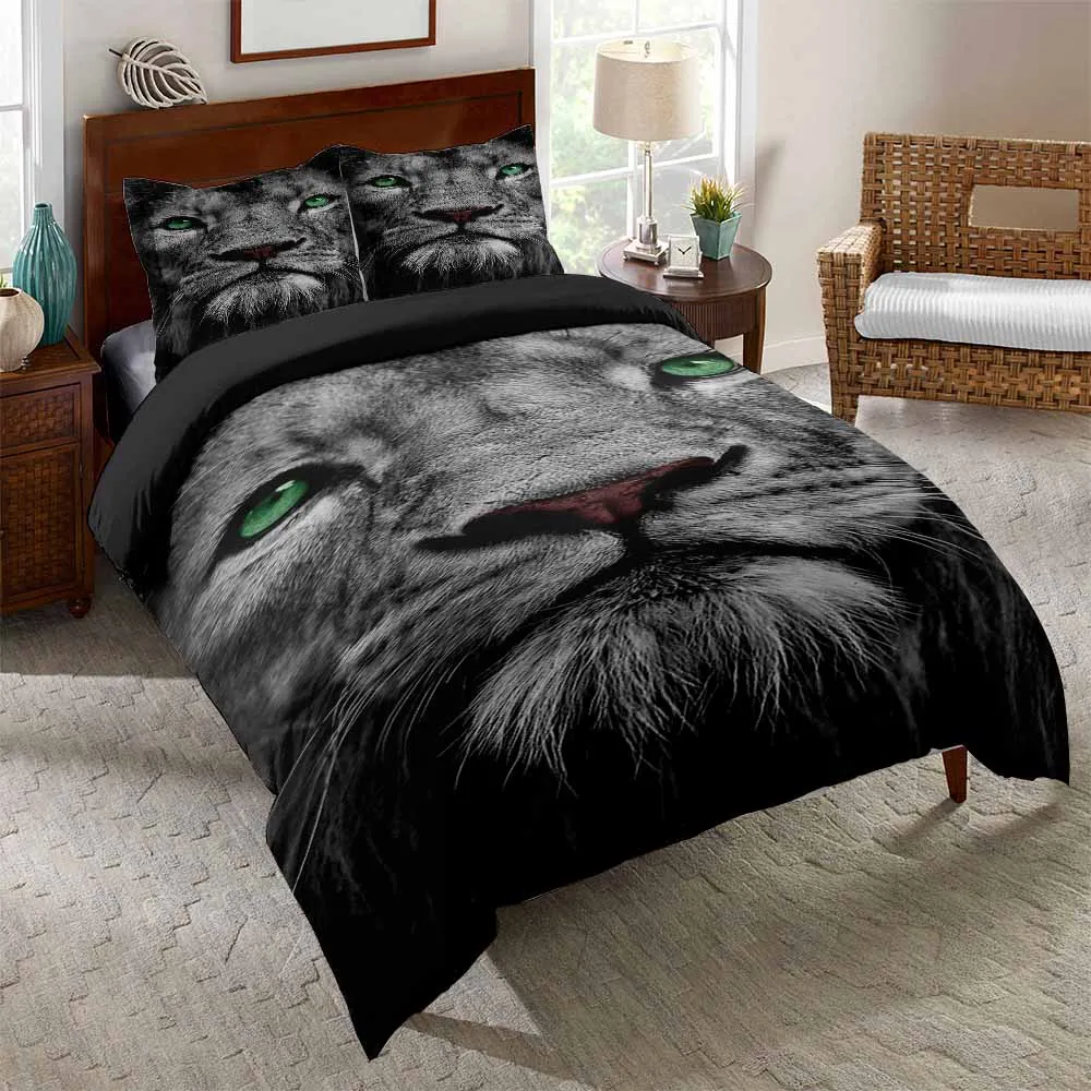 

3D Lion Bedding Set Animal Lion King Duvet Cover Bed Set Adults 3D Quilt Children Adults Black Bedclothes King Size Bed Linens