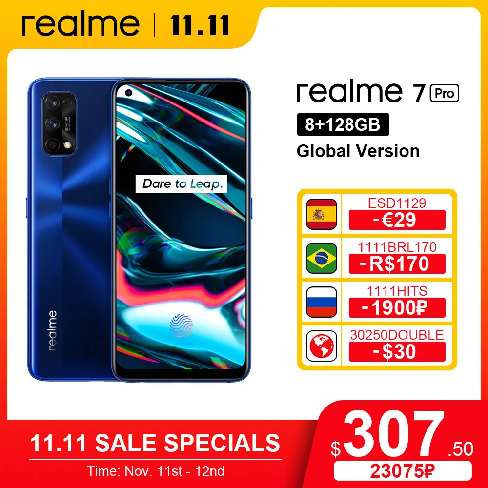 

Смартфон Realme 7 Pro, NFC, Android, Snapgragon, 720G, 8 ГБ, 128 ГБ, 64 мп, 65 Вт, быстрая зарядка, 4500 мАч