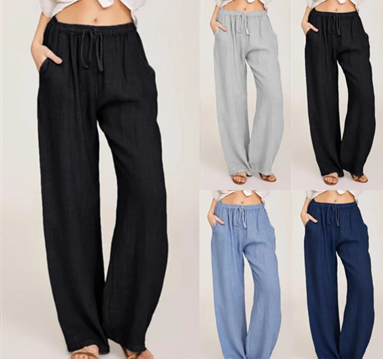 

2021 summer new fashion loose linen casual trousers women cargo pants women