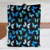 blue watercolor butterfly flannel reversible sherpa throw blanket fuzzy and soft fleece bed blanket