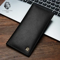 laorentou men clutch wallets soft cow leather card holder business men bifold wallets long purse with inside zipper pocket