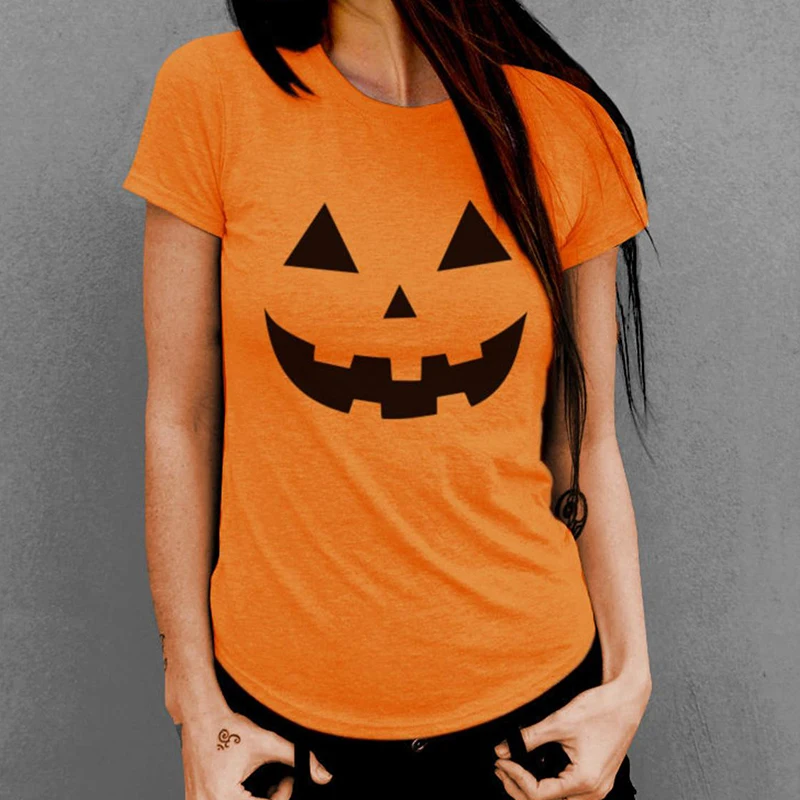 

Pumpkin Halloween T Shirt Women Cotton Witch Graphic Tee Gift for Mother Orange Crewneck Clothes Tshirt Dropshipping Top Tees