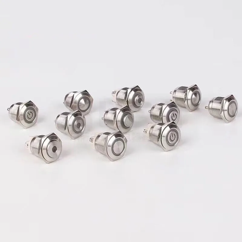 12mm Metal Push Button Switch Ring Power LED Waterproof 3-6V 12V 24V 110V 220V Self-reset Momentary/Locking for Car Auto Engine