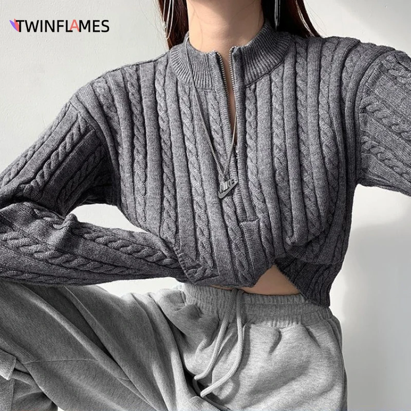 

Женский трикотажный свитер на молнии, с длинным рукавом