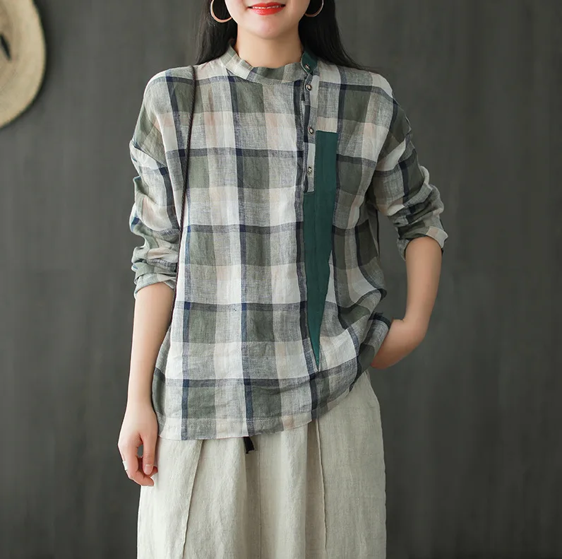 Женская Повседневная футболка в стиле ретро свободная универсальная клетчатая с