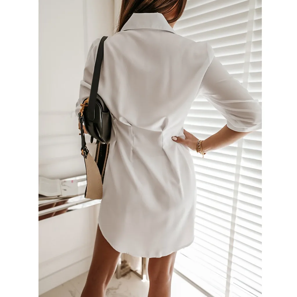 Женское осеннее мини платье с длинным рукавом офисное повседневное простое