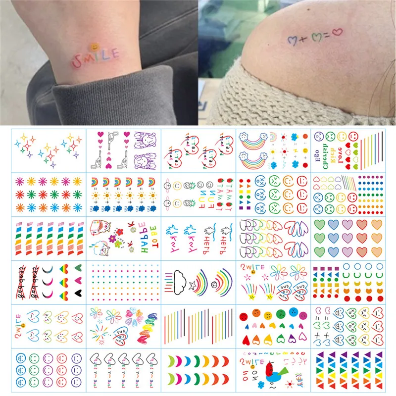 

ins series Colorful Rainbow Expression Tattoo Sticker Face hand Lovely Body Art Fake Tatoo Temporary Waterproof Taty