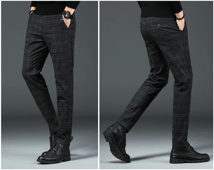 Для Мужчин's Повседневное штаны в клетку для бизнес на каждый день Slim Fit темно-серый классический Стиль лосины мужской брендовая одежда