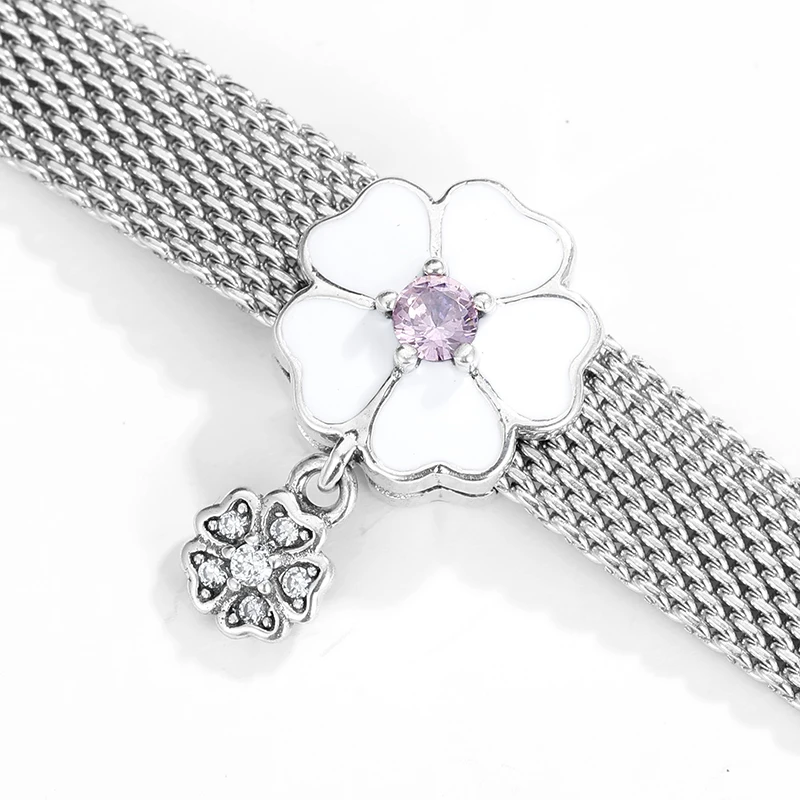 Новый женский серебряный цветок из белой эмали бриллианты изготовление