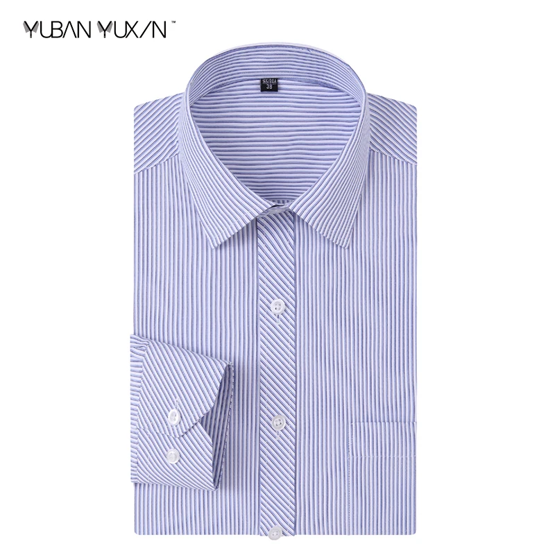 

YUBANYUXIN Brand Men 45% Cotton Long Sleeved White Dark Blue Striped Shirt S-8XL Business Casual Moisture-Absorbent Fit Shirts