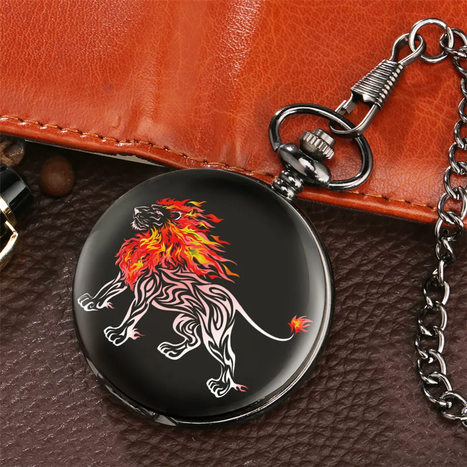 

Кварцевые карманные часы Fire Lion с подвеской-цепочкой, винтажные черные подарочные, для мужчин, женщин и детей