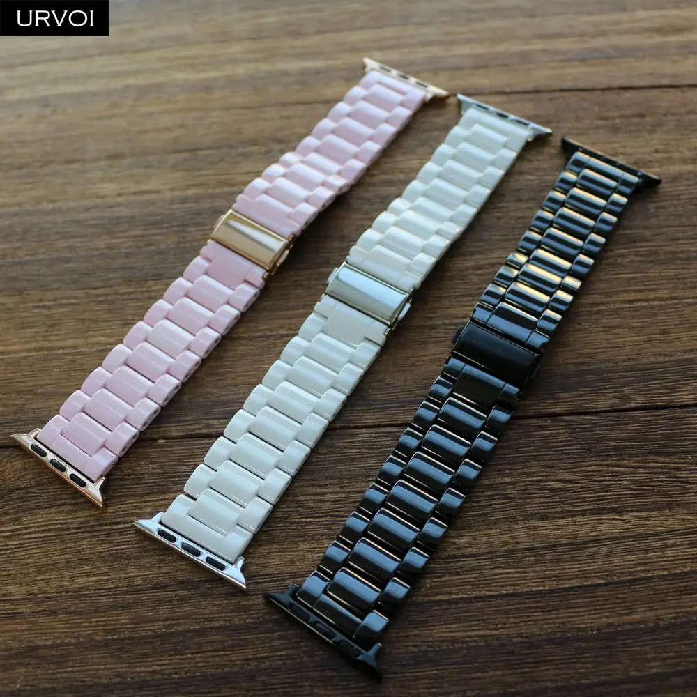 Ремешок керамический URVOI для Apple Watch series браслет iWatch 6 SE 5 4 3 2 1 блестящий