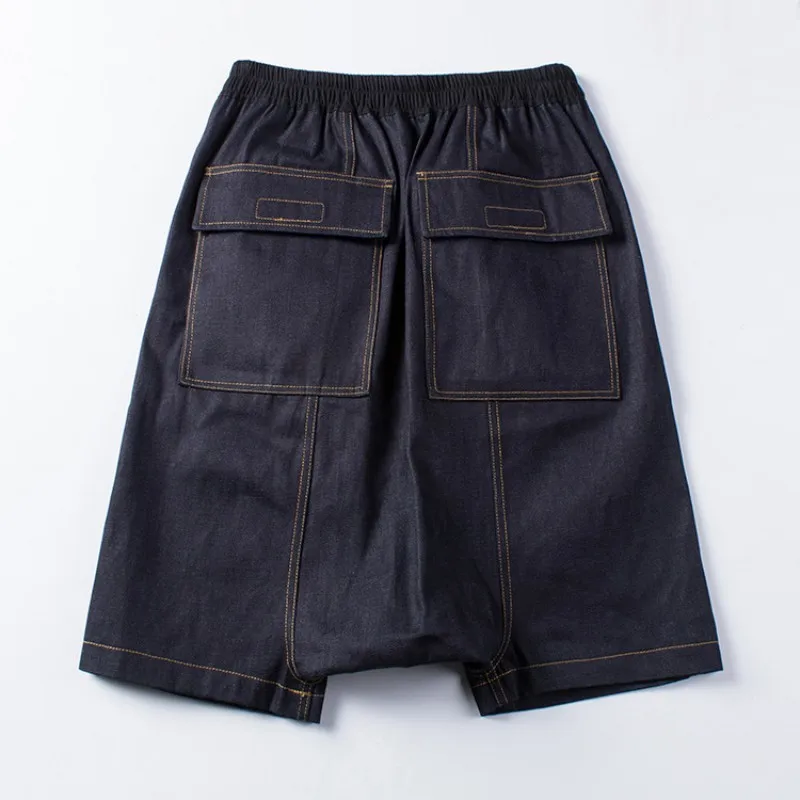 2020 Summer Washed Retro Elastic Waist Denim Shorts For Men Fashion Brand Loose Fit Jeans Shorts Men Casual Classic Harem Pants