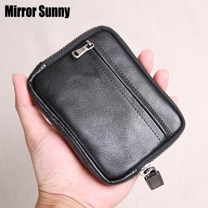 Маленький кошелек из воловьей кожи на молнии для мужчин и женщин|Мужские