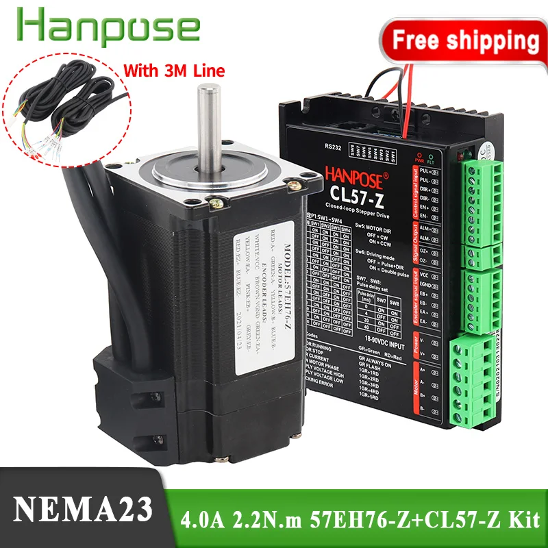 

Free Ship Closed Loop Step-servo motor NEMA23 Stepper Motor 4.0A 2.2N.m 57EH76-Z + CL57-Z Driver Double outlet CNC Controlle Kit