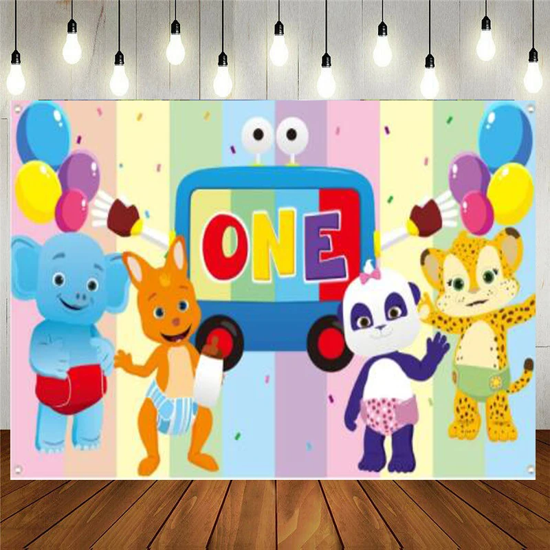 

Word Party Inspired 1st Birthday Photo Backdrop Cartoon Adorable Animal Photography Background For Baby Shower Party Banner