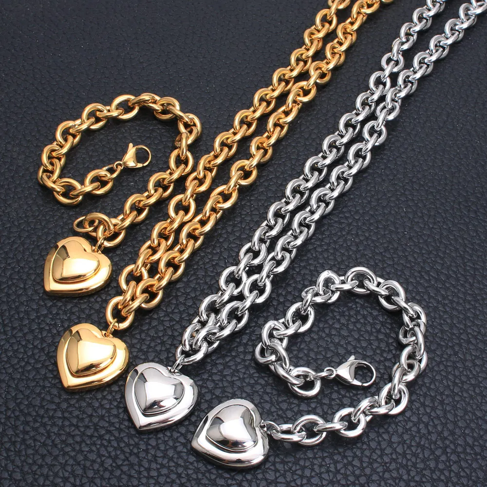 Женский комплект ювелирных изделий из нержавеющей стали колье с сердцем +