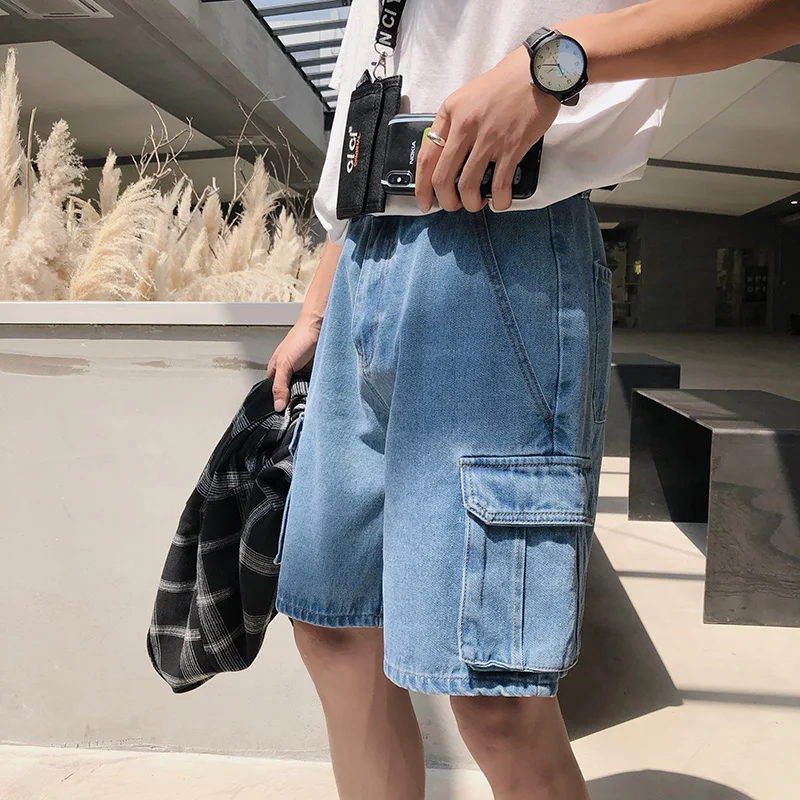 Шорты карго LBZ100 мужские джинсовые с карманами Свободные мешковатые штаны из