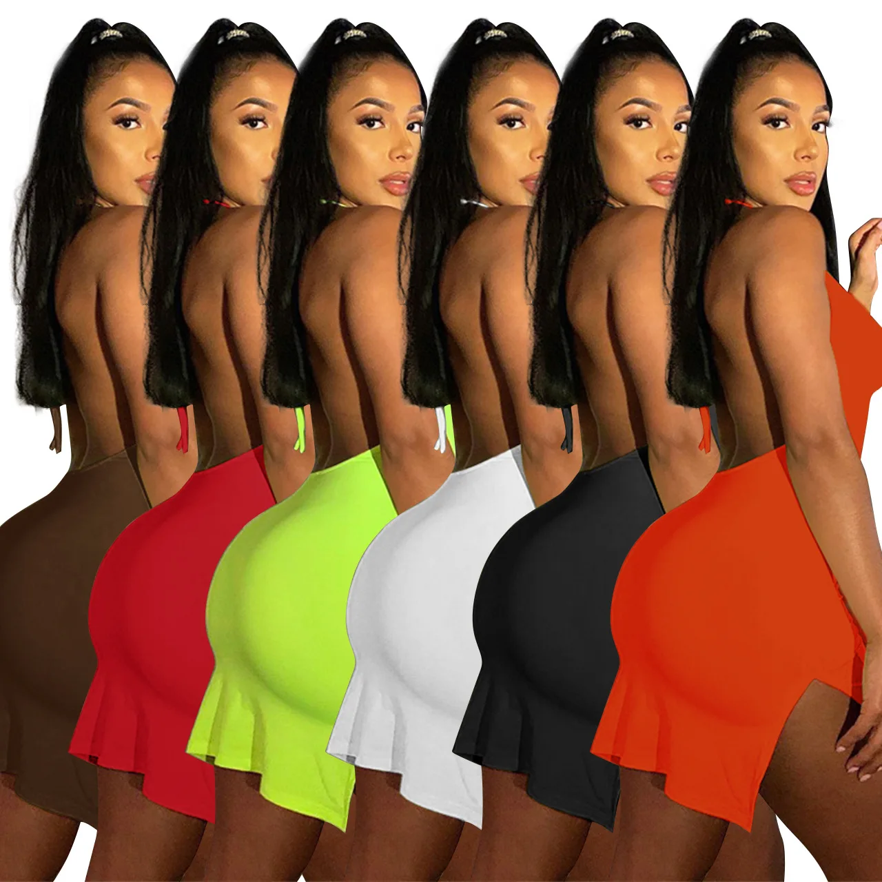 

Sexy Women Dress Backless Halter Bandage Split Out Solid Color Party Night Clubwear Summer Clothes For Women