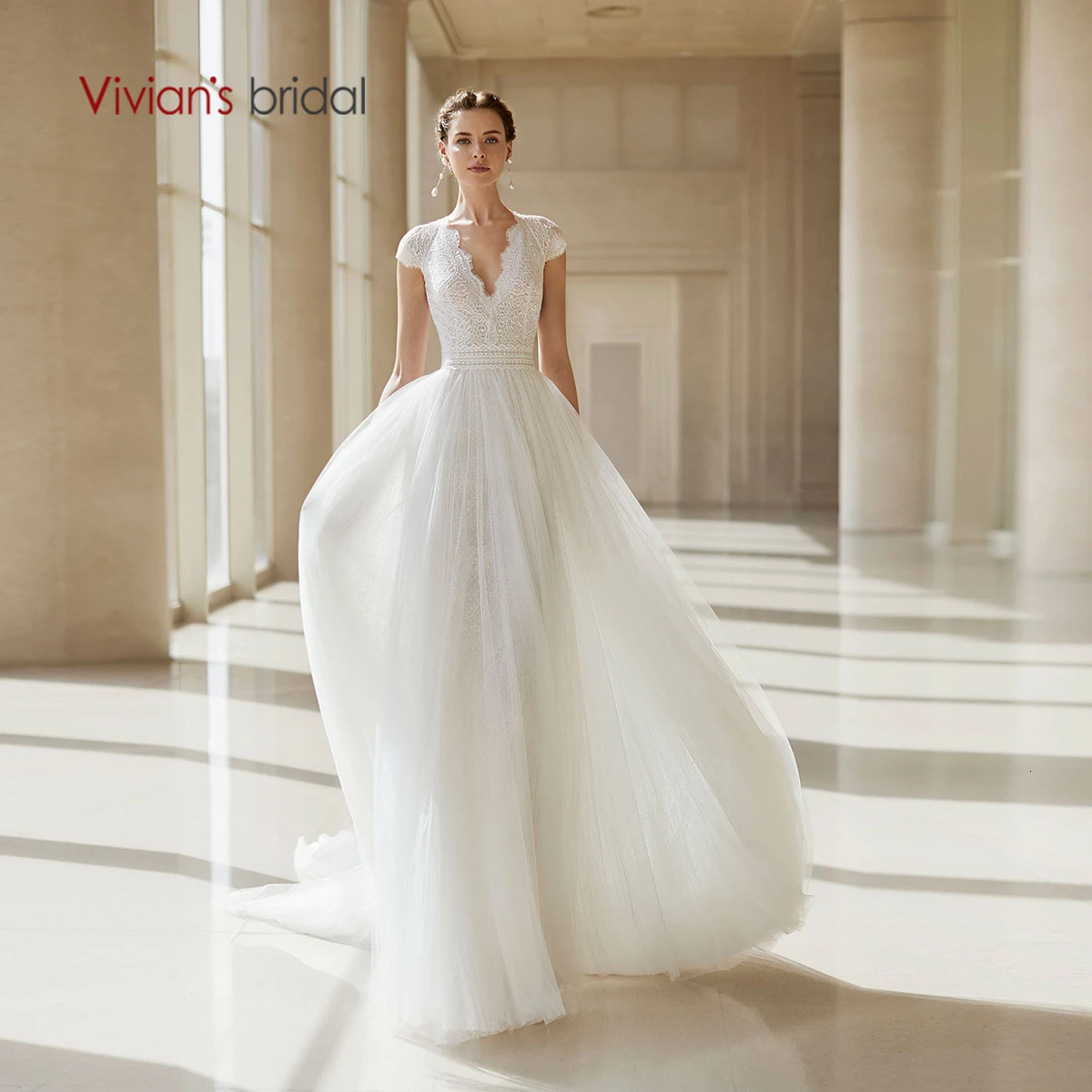 Свадебное платье Vivian's Bridal Boho с кружевами и тюлем Элегантное свадебное глубоким