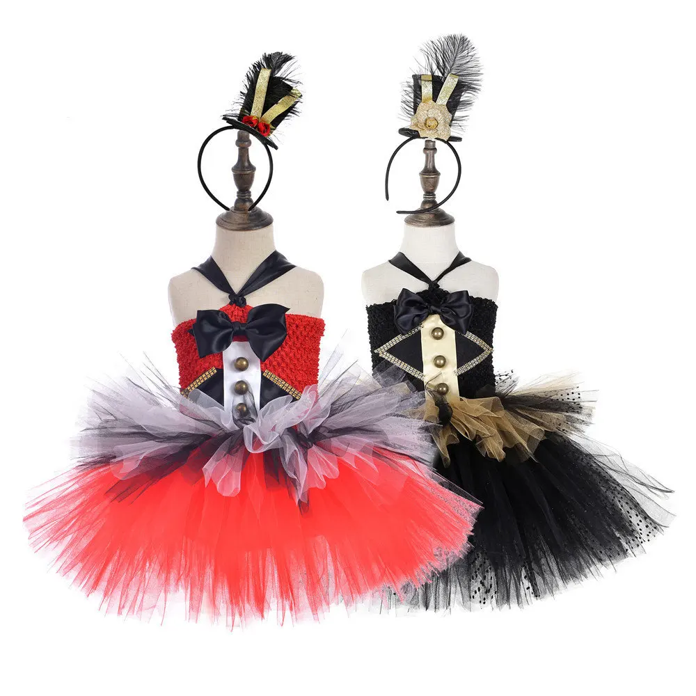 

Circus Ringmaster Girls Tutu Dress Red and Black White Girls Birthday Party Dress Kids Christmas Halloween Fancy Dress Costumes